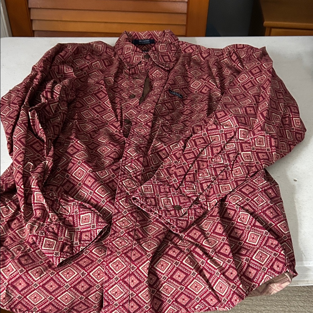 Chaps Red Patterned Button-Up Shirt - image 3